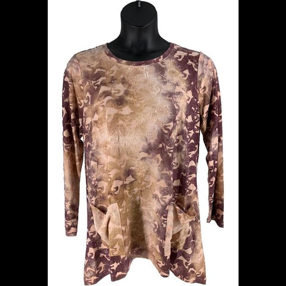 LOGO by Lori Goldstein Knit TieDyed Jacquard Long Sleeve Macrame Multi - Regular - Picture 1 of 2